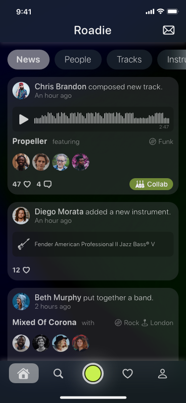 Roadie app home feed